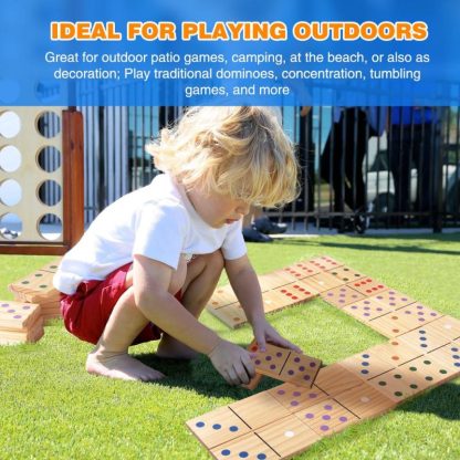 Outdoor Play |  28-Piece Giant Wooden Dominoes with Multi-Color Dots, Jumbo Domino Tile Game Set for Outdoor Backyard Lawn Game Outdoor Play Outdoor Play