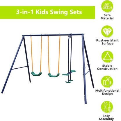 Outdoor Play |  3-in-1 Outdoor Playground Equipment Kids Swing Sets w/Swings & Glider Outdoor Play Outdoor Play