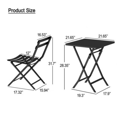 Outdoor Play |  3-Piece Foldable Patio Bistro Set with Square Table and Chairs – Sturdy Metal Construction, Easy Setup, Space-Saving Design Outdoor Play Outdoor Play