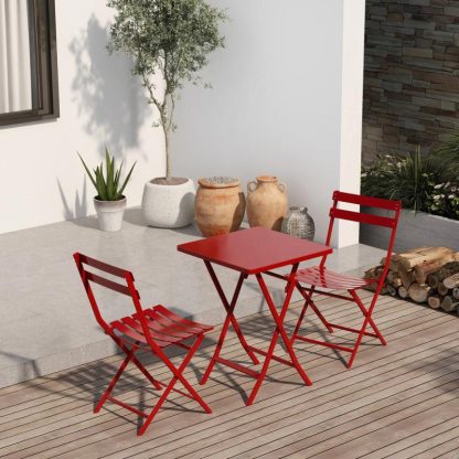 Outdoor Play |  3-Piece Foldable Patio Bistro Set with Square Table and Chairs – Sturdy Metal Construction, Easy Setup, Space-Saving Design Outdoor Play Outdoor Play