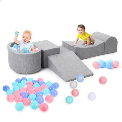 Outdoor Play |  5-Piece Foam Climbing Blocks And Ball Pit For Indoor Crawling, Sliding And Play, Grey Outdoor Play Outdoor Play