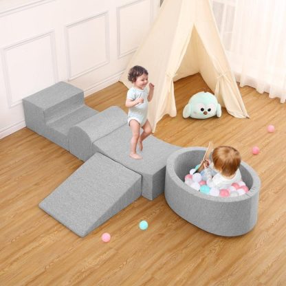 Outdoor Play |  5-Piece Foam Climbing Blocks And Ball Pit For Indoor Crawling, Sliding And Play, Grey Outdoor Play Outdoor Play