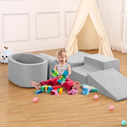 Outdoor Play |  5-Piece Foam Climbing Blocks And Ball Pit For Indoor Crawling, Sliding And Play, Grey Outdoor Play Outdoor Play