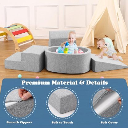 Outdoor Play |  5-Piece Foam Climbing Blocks And Ball Pit For Indoor Crawling, Sliding And Play, Grey Outdoor Play Outdoor Play