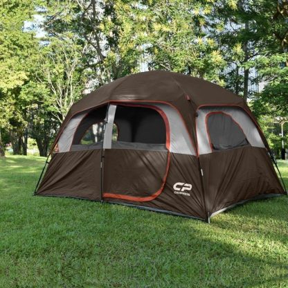 Outdoor Play |  6-Person Double Layer Portable Camping Tent with Top Rainfly, 4 Large Mesh Window & Carry Bag – 11ft×7ft Outdoor Play Brown/Blue/Dark Green/Green/Olive/Red/Sky Blue