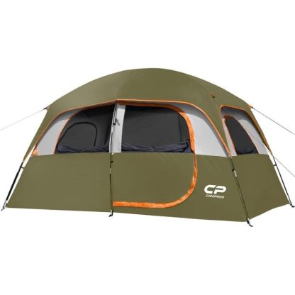 Outdoor Play |  6-Person Double Layer Portable Camping Tent with Top Rainfly, 4 Large Mesh Window & Carry Bag – 11ft×7ft Outdoor Play Brown/Blue/Dark Green/Green/Olive/Red/Sky Blue