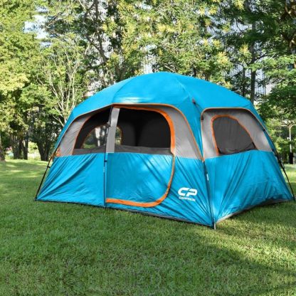 Outdoor Play |  6-Person Double Layer Portable Camping Tent with Top Rainfly, 4 Large Mesh Window & Carry Bag – 11ft×7ft Outdoor Play Brown/Blue/Dark Green/Green/Olive/Red/Sky Blue