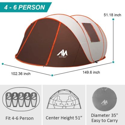 Outdoor Play |  6 Person Easy Pop Up Tents for Camping, Double Layer Instant Tent with Vestibule & Porch, Large Family Camping Hiking Tent Outdoor Play Outdoor Play