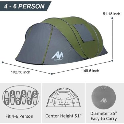 Outdoor Play |  6 Person Easy Pop Up Tents for Camping, Double Layer Instant Tent with Vestibule & Porch, Large Family Camping Hiking Tent Outdoor Play Outdoor Play