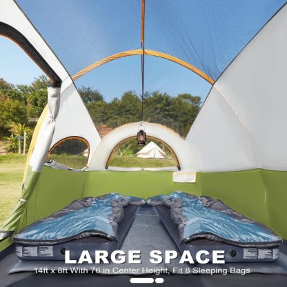 Outdoor Play |  8 Person Tent for Camping, Waterproof Family Tent with Rainfly, Divided Curtain Design for Privacy Space, Portable w/ Carry Bag Outdoor Play Outdoor Play