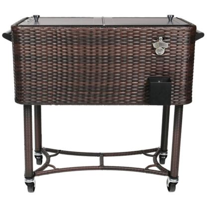 Outdoor Play |  80-Qt Hand-Woven Wicker Rolling Patio Cooler with Wheels Outdoor Play Brown