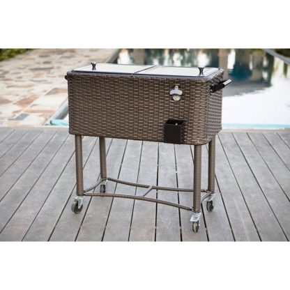 Outdoor Play |  80-Qt Hand-Woven Wicker Rolling Patio Cooler with Wheels Outdoor Play Brown