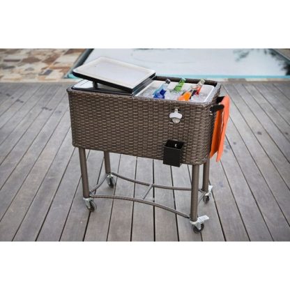 Outdoor Play |  80-Qt Hand-Woven Wicker Rolling Patio Cooler with Wheels Outdoor Play Brown