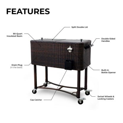 Outdoor Play |  80-Qt Hand-Woven Wicker Rolling Patio Cooler with Wheels Outdoor Play Brown