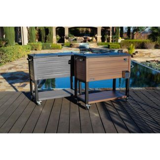 Outdoor Play |  80-Qt Rustic Woodgrain Style Rolling Patio Cooler with Wheels Outdoor Play Brown