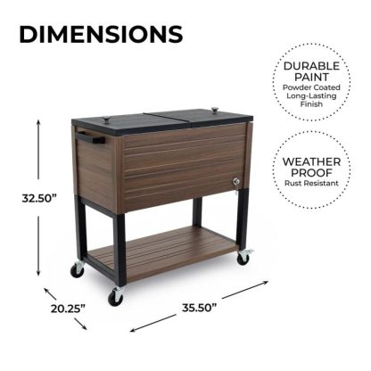 Outdoor Play |  80-Qt Rustic Woodgrain Style Rolling Patio Cooler with Wheels Outdoor Play Brown