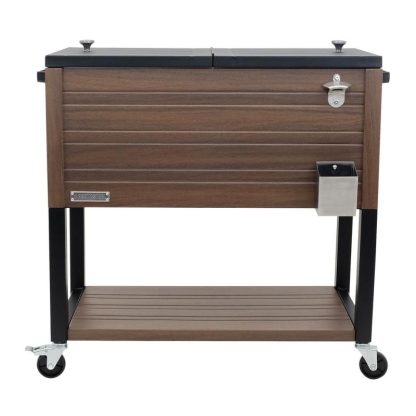 Outdoor Play |  80-Qt Rustic Woodgrain Style Rolling Patio Cooler with Wheels Outdoor Play Brown