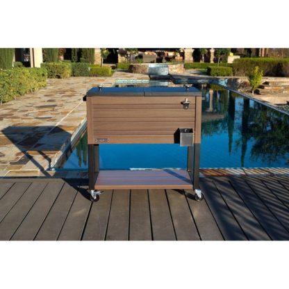 Outdoor Play |  80-Qt Rustic Woodgrain Style Rolling Patio Cooler with Wheels Outdoor Play Brown