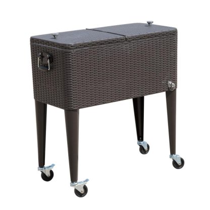 Outdoor Play |  80 Quart Stainless Steel Outdoor Patio Rolling Cooler Cart with 4 Wheels and a Drain with Plug – Dark Brown Outdoor Play Outdoor Play