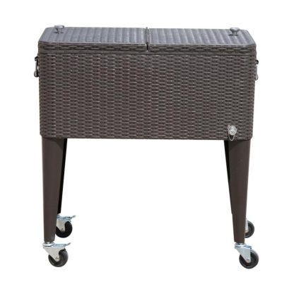 Outdoor Play |  80 Quart Stainless Steel Outdoor Patio Rolling Cooler Cart with 4 Wheels and a Drain with Plug – Dark Brown Outdoor Play Outdoor Play