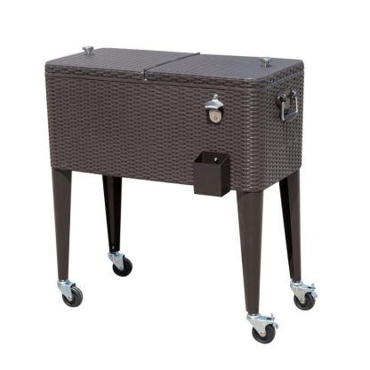 Outdoor Play |  80 Quart Stainless Steel Outdoor Patio Rolling Cooler Cart with 4 Wheels and a Drain with Plug – Dark Brown Outdoor Play Outdoor Play