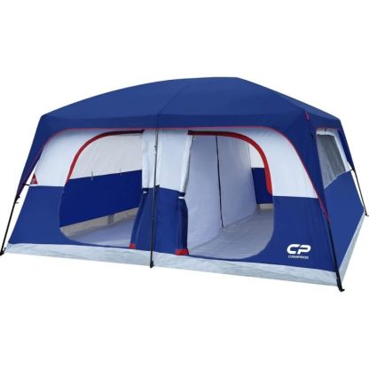 Outdoor Play |  Blue 12-Person Portable 2/3 Room Double Layer Camping Tents with 6 Large Mesh Windows & Divided Curtain Outdoor Play Blue