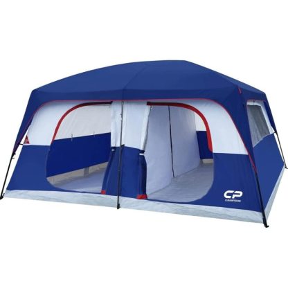 Outdoor Play |  Blue 12-Person Portable 2/3 Room Double Layer Camping Tents with 6 Large Mesh Windows & Divided Curtain Outdoor Play Blue