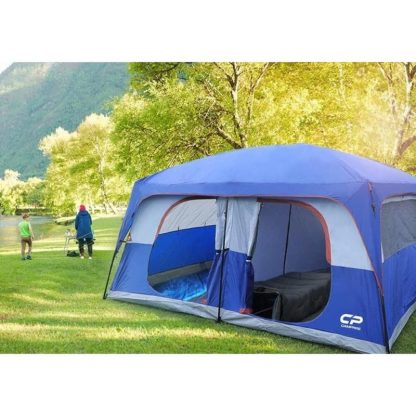 Outdoor Play |  Blue 12-Person Portable 2/3 Room Double Layer Camping Tents with 6 Large Mesh Windows & Divided Curtain Outdoor Play Blue