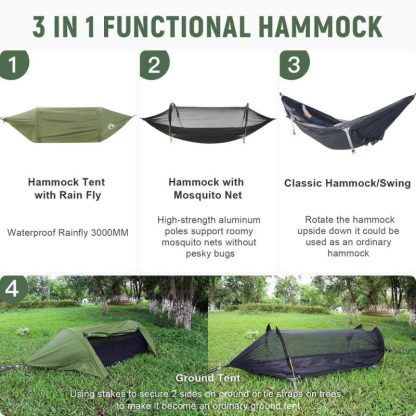 Outdoor Play |  Camping Hammock Tent with Mosquito Net and Rain Fly, 1 Person Backpacking Bivvy Ground Tent with Tree Strap 440lbs Outdoor Play Outdoor Play