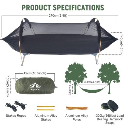 Outdoor Play |  Camping Hammock Tent with Mosquito Net and Rain Fly, 1 Person Backpacking Bivvy Ground Tent with Tree Strap 440lbs Outdoor Play Outdoor Play