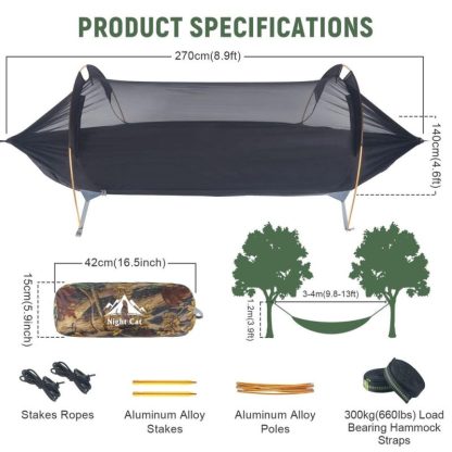 Outdoor Play |  Camping Hammock Tent with Mosquito Net and Rain Fly, 1 Person Backpacking Bivvy Ground Tent with Tree Strap 440lbs Outdoor Play Outdoor Play