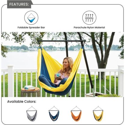 Outdoor Play |  Ceara Patio Hammock Swing Chair With Carrying Pouch Portable Outdoor Hammock Tree Swing Seat For Travel Camping – 55 x 39 inch Outdoor Play Creame Blue/Flame Blue/Mercury Blue/Yellow Blue