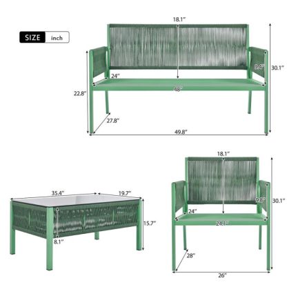 Outdoor Play |  Deep Seating Conversation Set w/ Thick Cushion, All-Weather Rattan Loveseat Sectional Sofa Chairs, 4-Pcs Rope Patio Bistro Set Outdoor Play Outdoor Play