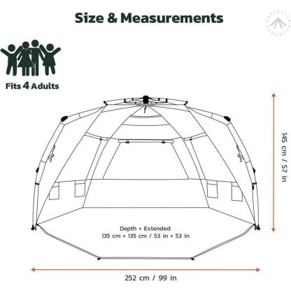 Outdoor Play |  Deluxe XL Beach Tent 99″ wide, fits 4-6 persons, canopy with extended zippered porch for outdoor camping Outdoor Play Outdoor Play