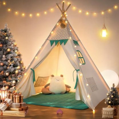 Outdoor Play |  Foldable Portable Teepee Tent for Kids with Padded Mat & Light String Outdoor Play Outdoor Play