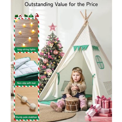 Outdoor Play |  Foldable Portable Teepee Tent for Kids with Padded Mat & Light String Outdoor Play Outdoor Play