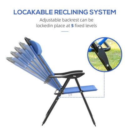 Outdoor Play |  Folding Patio Chairs Set of 2, Outdoor Deck Chair with Adjustable Sling Back, Camping Chair with Removable Headrest Outdoor Play Outdoor Play