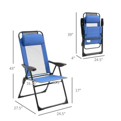 Outdoor Play |  Folding Patio Chairs Set of 2, Outdoor Deck Chair with Adjustable Sling Back, Camping Chair with Removable Headrest Outdoor Play Outdoor Play