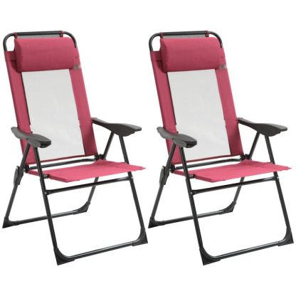 Outdoor Play |  Folding Patio Chairs Set of 2, Outdoor Deck Chair with Adjustable Sling Back, Camping Chair with Removable Headrest Outdoor Play Outdoor Play