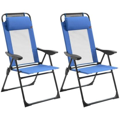 Outdoor Play |  Folding Patio Chairs Set of 2, Outdoor Deck Chair with Adjustable Sling Back, Camping Chair with Removable Headrest Outdoor Play Outdoor Play