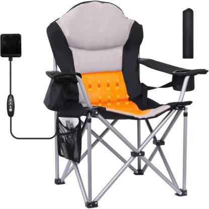 Outdoor Play |  Heated Camping Chair, Folding Chair Camping Heated Chair, Adjustable Chair Back, Cooler Bag, Cup Holder and Zippered Holder Outdoor Play Outdoor Play