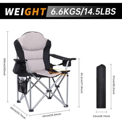 Outdoor Play |  Heated Camping Chair, Folding Chair Camping Heated Chair, Adjustable Chair Back, Cooler Bag, Cup Holder and Zippered Holder Outdoor Play Outdoor Play