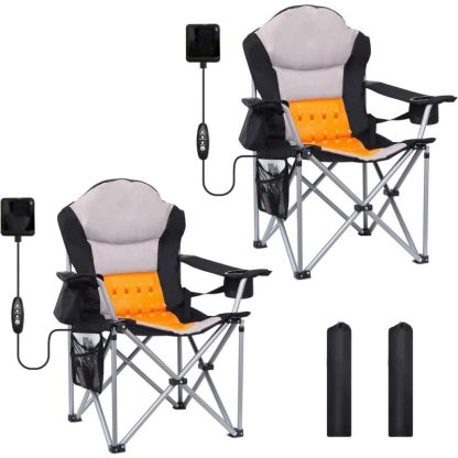 Outdoor Play |  Heated Camping Chair, Folding Chair Camping Heated Chair, Adjustable Chair Back, Cooler Bag, Cup Holder and Zippered Holder Outdoor Play Outdoor Play