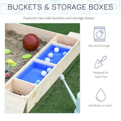 Outdoor Play |  Kids Sandbox with Cover and Storage Buckets, Outdoor Wooden Sandbox – 47.25″ x 47.25″ x 15.75″ Outdoor Play Natural