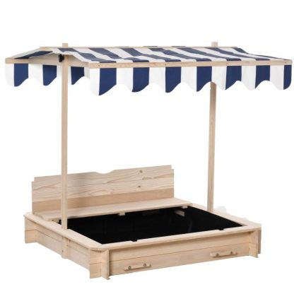 Outdoor Play |  Kids Sandbox with Cover, Outdoor Wooden Sandbox with Canopy – 41.75″ x 41.75″ x 47.75″ Outdoor Play Blue/Green/Red