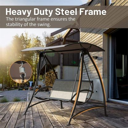 Outdoor Play |  Outdoor 3-Seat Patio Swing Chair with Durable Steel Frame and Adjustable UV-Resistant Canopy, Patio Swing Glider Outdoor Play Outdoor Play