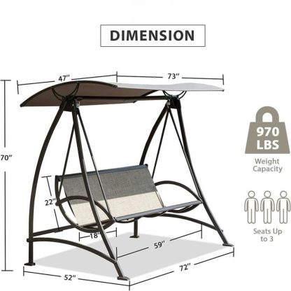 Outdoor Play |  Outdoor 3-Seat Patio Swing Chair with Durable Steel Frame and Adjustable UV-Resistant Canopy, Patio Swing Glider Outdoor Play Outdoor Play