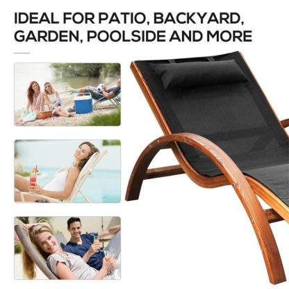 Outdoor Play |  Outdoor Curved Design Wood Lounge Chair with Pillow & Breathable Mesh Outdoor Play Black