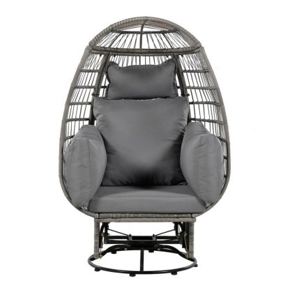 Outdoor Play |  Outdoor Swivel Chair with Cushions, Rattan Egg Patio Chair with Rocking Function for Balcony, Poolside and Garden Outdoor Play Outdoor Play