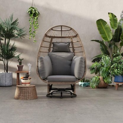 Outdoor Play |  Outdoor Swivel Chair with Cushions, Rattan Egg Patio Chair with Rocking Function for Balcony, Poolside and Garden Outdoor Play Outdoor Play